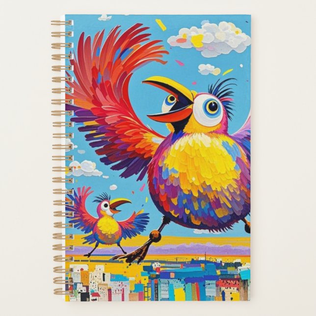 Birds colourful art abstract fat giant cute funny  planner (Front)
