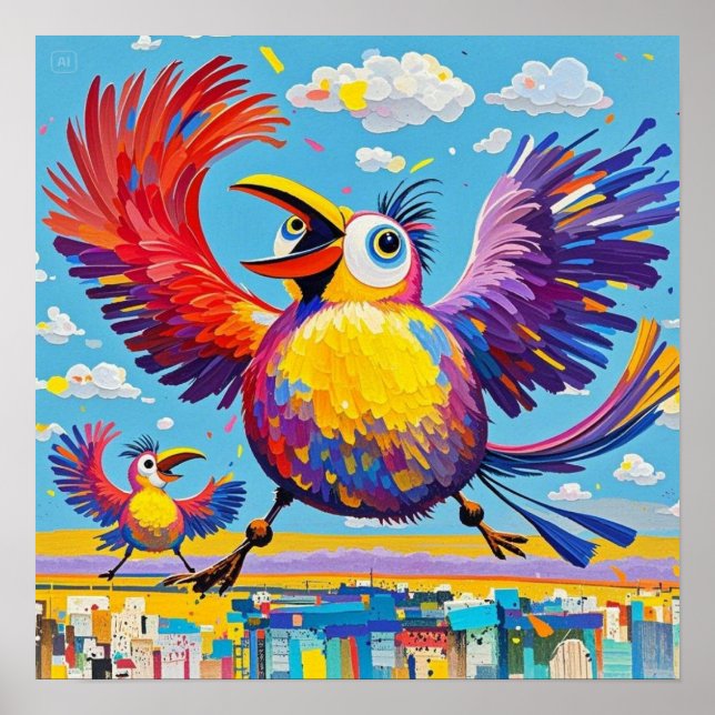 Birds colourful art abstract fat giant cute funny  poster (Front)