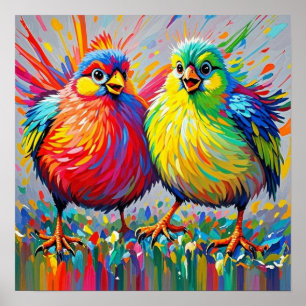 Birds colourful art abstract fat giant cute funny  poster
