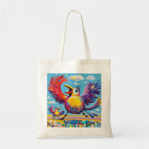 Birds colourful art abstract fat giant cute funny tote bag