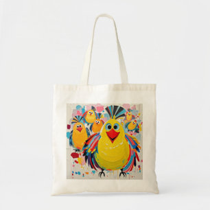 Birds colourful art abstract fat giant cute funny tote bag