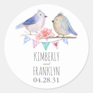 Birds Couple Cute Wedding Classic Round Sticker