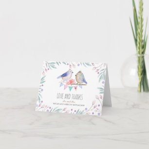 birds couple woodland watercolor wedding thank you card