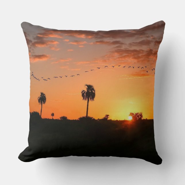 Birds crossing at sunset cushion (Front)