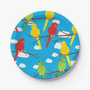 Birds Cute Colorful Spring 1st Birthday Paper Plate