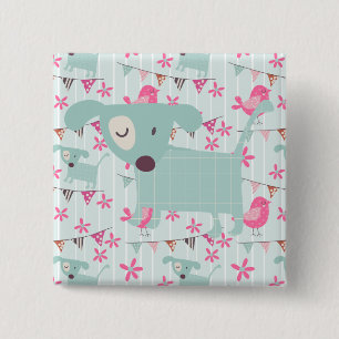Birds, Dogs, Banners, Flowers 15 Cm Square Badge