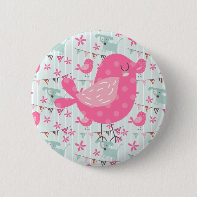 Birds, Dogs, Banners, Flowers 6 Cm Round Badge (Front)