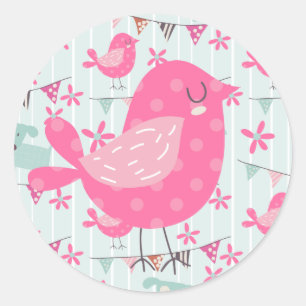 Birds, Dogs, Banners, Flowers Classic Round Sticker