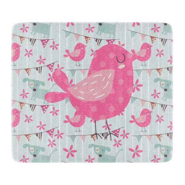 Birds, Dogs, Banners, Flowers Cutting Board (Front)