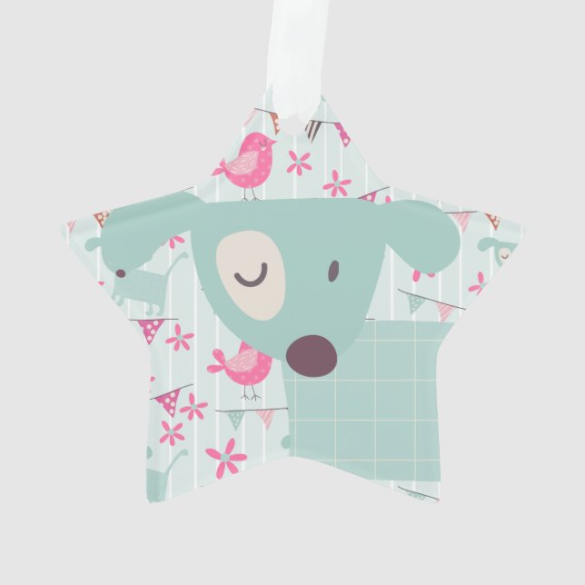 Birds, Dogs, Banners, Flowers Ornament (Back)