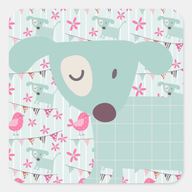 Birds, Dogs, Banners, Flowers Square Sticker (Front)