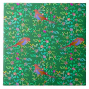Birds Doing Brunch at Misty Forest Ceramic Tile