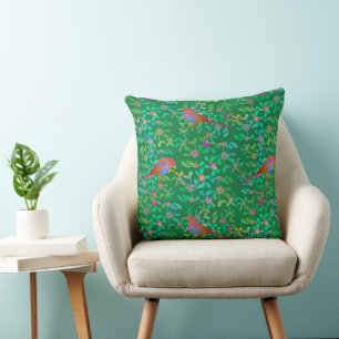 Birds Doing Brunch at Misty Forest Cushion