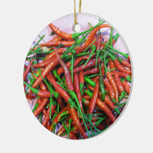 Bird's Eye Chilli Peppers Ceramic Ornament
