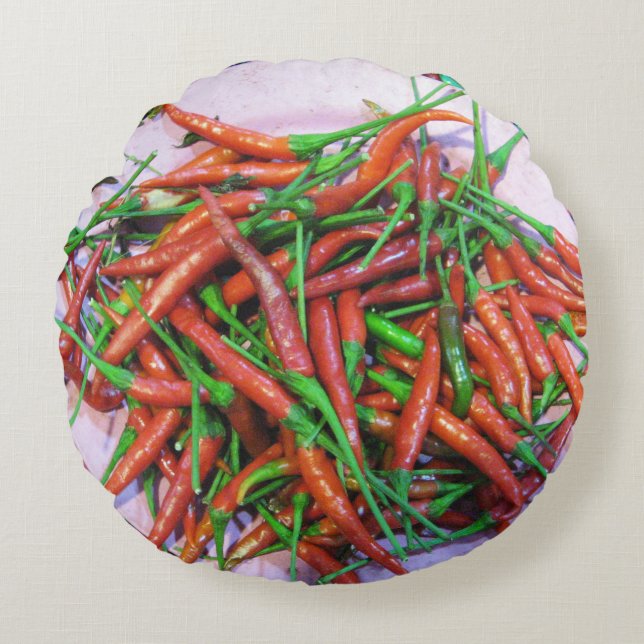 Bird's Eye Chilli Peppers Round Cushion (Front)