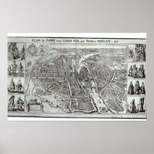 Bird's Eye Plan of Paris, 1615 Poster