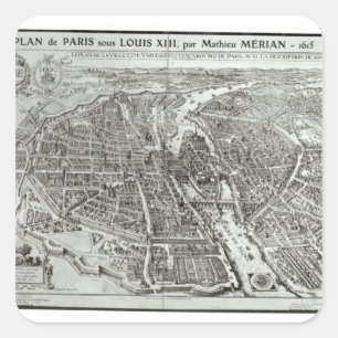 Bird's Eye Plan of Paris, 1615 Square Sticker
