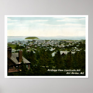 Bird's Eye View Bar Harbour Maine Vintage Poster