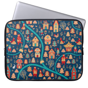 Bird's eye view. Houses,forest,dwarves,bears,foxes Laptop Sleeve