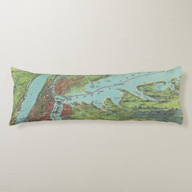 Birds Eye View Map Of New York And Vicinity Body Cushion (Front)