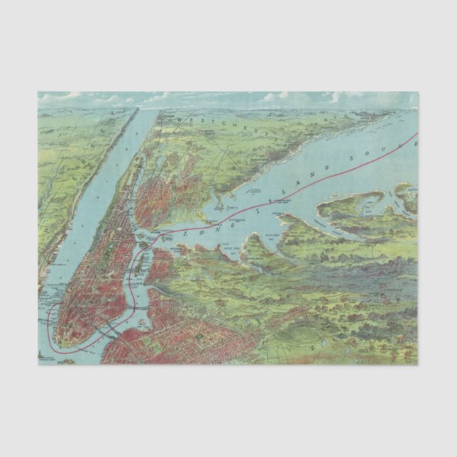Birds Eye View Map Of New York And Vicinity Tissue Paper (Front)