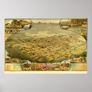 Bird's eye view map of Phoenix, Arizona in 1885 Poster