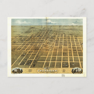 Bird's Eye View of Champaign Illinois (1869) Postcard