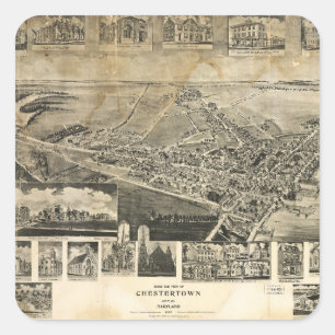 Bird's Eye View of Chestertown, Maryland (1907) Square Sticker