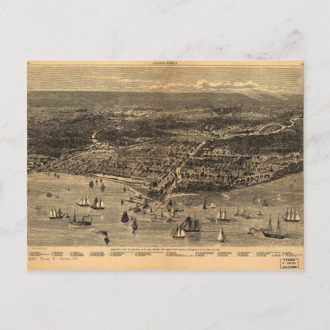 Bird's-Eye-View Of Chicago Before The Great Fire Postcard (Front)
