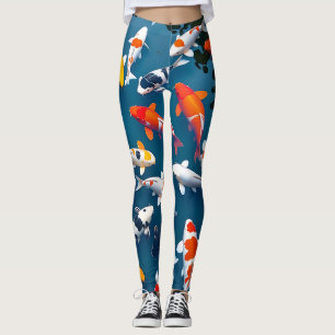 Bird's Eye View of Colorful Koi Fish Pond Leggings