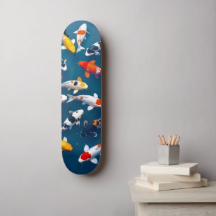 Bird's Eye View of Colourful Koi Fish Pond Skateboard