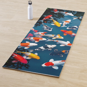 Bird's Eye View of Colourful Koi Fish Pond Yoga Mat