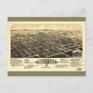 Bird's eye view of Greeley Colorado (1882) Postcard