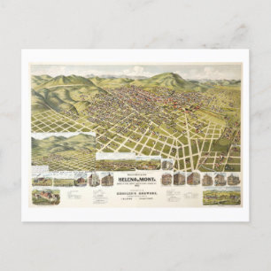 Bird's-Eye View of Helena, Montana, in 1890 Postcard
