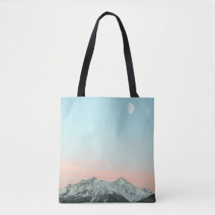 BIRD'S EYE VIEW OF MOUNTAIN PEAKS UNDER BLUE SKY TOTE BAG