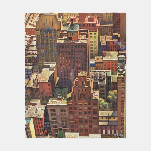 Bird's-Eye View of New York City by John Falter Fleece Blanket (Front)