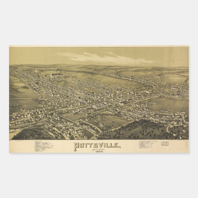Bird's Eye View of Pottsville Pennsylvania (1889) Rectangular Sticker (Front)