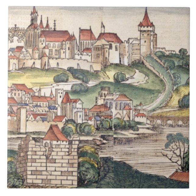 Bird's Eye View of Prague from the Nuremberg Chron Tile (Front)
