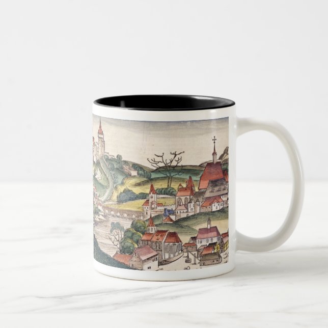 Bird's Eye View of Prague from the Nuremberg Chron Two-Tone Coffee Mug (Right)