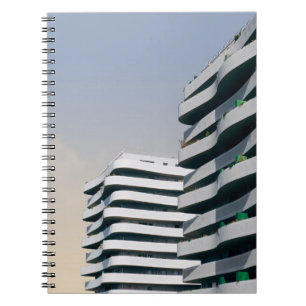 BIRD'S EYE VIEW OF TWO TOWER BUILDINGS NOTEBOOK