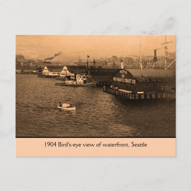 Bird's-eye view of waterfront, Seattle Postcard (Front)