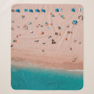 BIRD'S EYE VIEW PHOTOGRAPHY OF PEOPLE IN SEASHORE SHERPA BLANKET