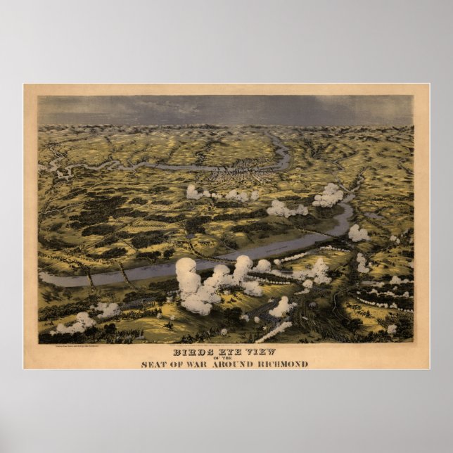 Birds Eye View Seat of War Around Richmond Map Poster (Front)