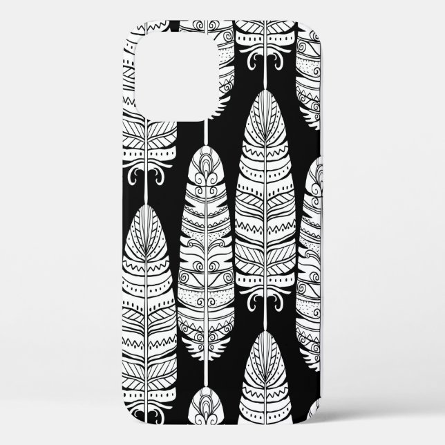 Birds feathers boho seamless pattern in black and  Case-Mate iPhone case (Back)