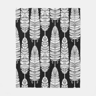 Birds feathers boho seamless pattern in black and fleece blanket