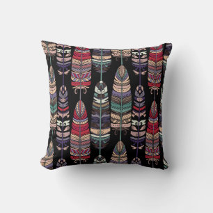 Birds Feathers Tribal Art Seamless Cushion