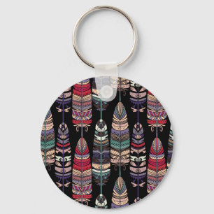 Birds Feathers Tribal Art Seamless Key Ring