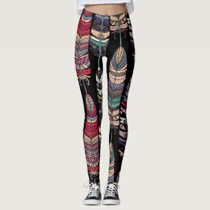 Birds Feathers Tribal Art Seamless Leggings