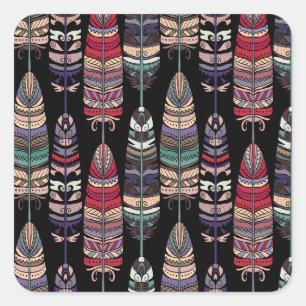 Birds Feathers Tribal Art Seamless Square Sticker