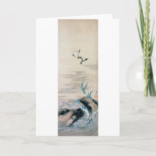 Birds Fighting in the Mountain Stream, Hokusai Card